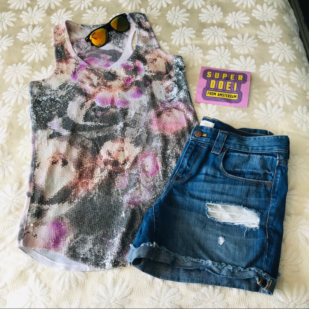 Perfect Floral Sequined Summer Festival Tank Top